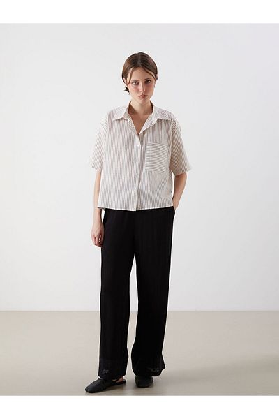 LC Waikiki Beige Striped Linen Blend Women's Shirt