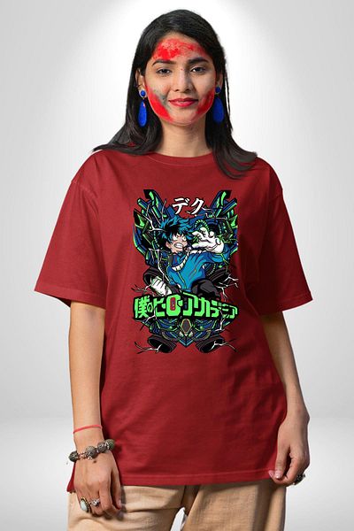Angemiel Boku No Hero Academia Deku Anime Red Oversize Women Men Front Printed T-Shirt