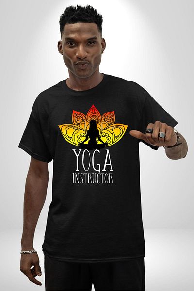 Angemiel Yoga and Meditation Lotus Flower Black Oversize Women's Men's Front Printed T-Shirt