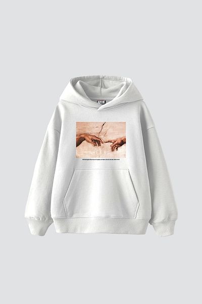 Sekizbiraltı Δημιουργία του Adam Printed Oversize Unisex White Hoodie