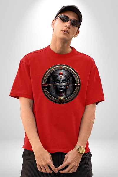 Angemiel Warrior Goddess Neith Old Egyptian Goddess Red Oversize Women Men Front Printed T-Shirt