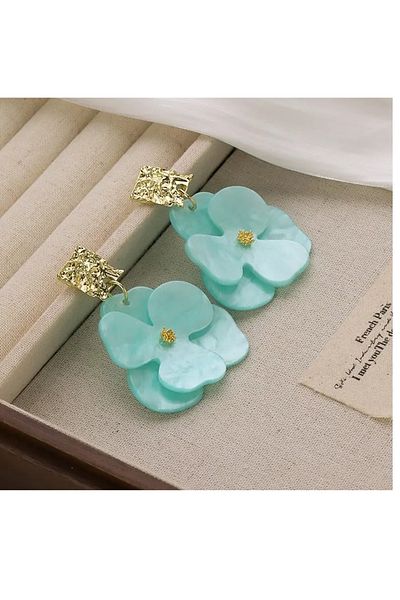 mos&more French Style Gold Blue Steel Stud Earrings