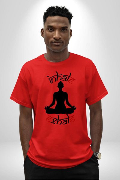 Angemiel Minimalist Red Oversize Women's Men's Front Printed T-Shirt with Meditation and Yoga Written