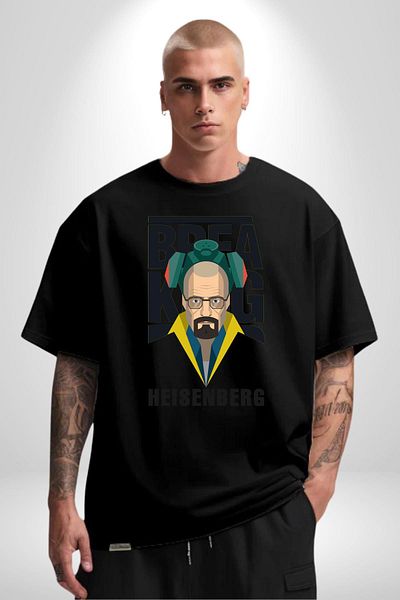 Angemiel Breaking Bad Heisenberg Black Oversize Women's Men's Front Printed T-Shirt
