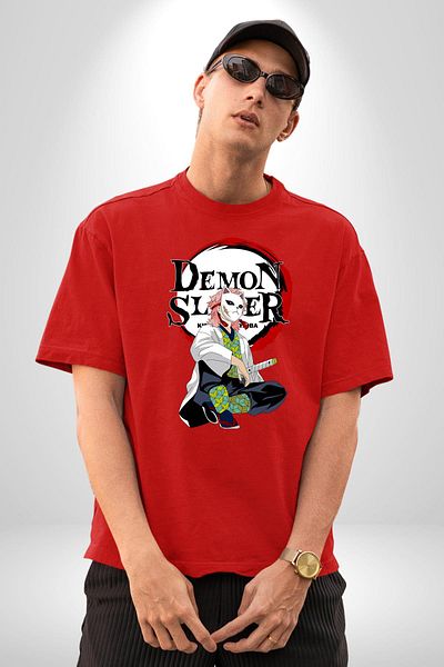 Angemiel Demon Slayer Kanao Masked Red Oversize Women's Men's Front Printed T-Shirt