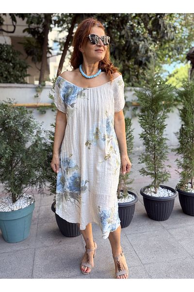 DenizEge Clara Italian Floral Dress Beige