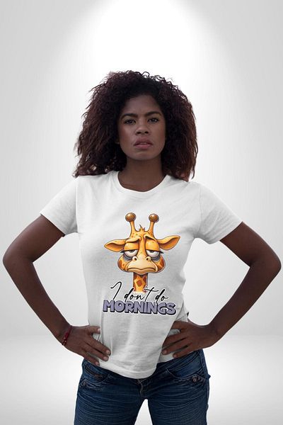 Angemiel Giraffe Who Doesn'T Like Mornings Sleepy White Oversize Women's Men's Front Printed T-Shirt