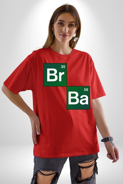 Angemiel Periodic Table Heisenberg Breaking Bad Red Oversize Women's Men's Front Printed T-Shirt