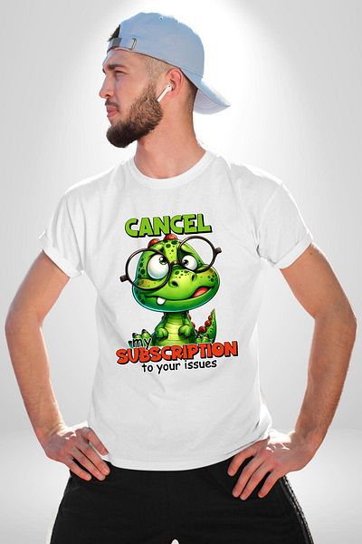 Angemiel White Oversize Women's Men's Front Printed T-Shirt with Dinosaur Subscription Cancellation Written