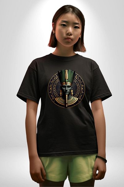 Angemiel Origin of Nature God of Tatenen Egypt Black Oversize Women's Men's Front Printed T-Shirt