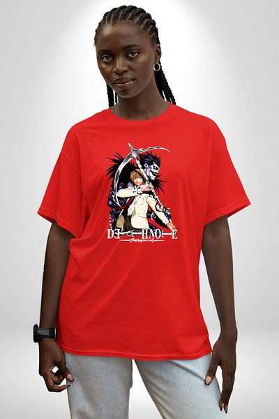 Angemiel Death Note Control of Fate Anime Red Oversize Women Men Front Printed T-Shirt
