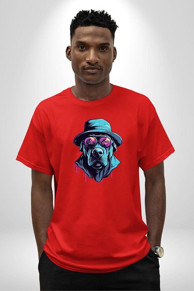 Angemiel Hard Look Hat Dog Red Oversize Women's Men's Front Printed T-Shirt