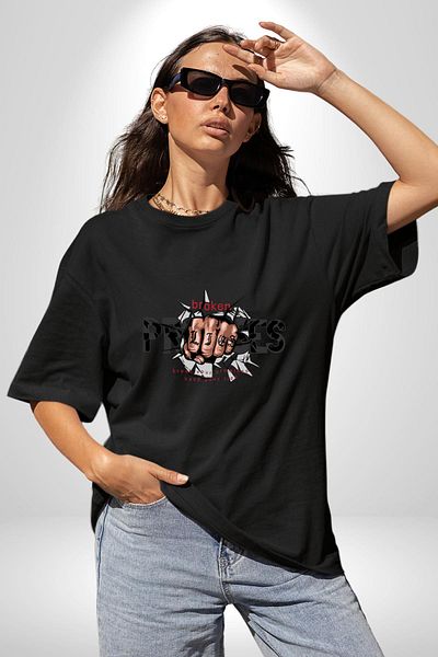 Angemiel Keep Your Lies, Break Your Promises! Black Oversize Women's Men's Front Printed T-Shirt