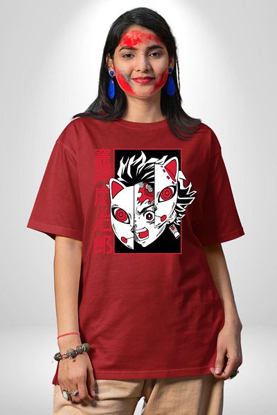 Angemiel Jujutsu Kaisen Ryomen Sukuna Anime Red Oversize Women Men Front Printed T-Shirt