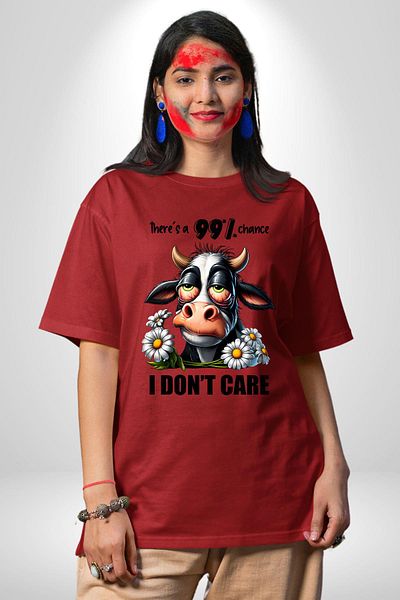 Angemiel Cow Sleeping Cow for Relaxing Funny Design Red Oversize Women Men Front Printed T-Shirt
