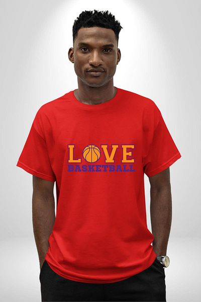 Angemiel Basketball Ball with Love Love Written Red Oversize Women's Men's Pre-Printed T-Shirt