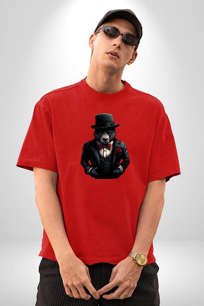Angemiel Dad Bear Mafia Style Teddy Red Oversize Women's Men's Front Printed T-Shirt