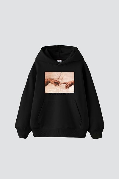 Sekizbiraltı Δημιουργία Adam Printed Oversize Unisex Black Hoodie