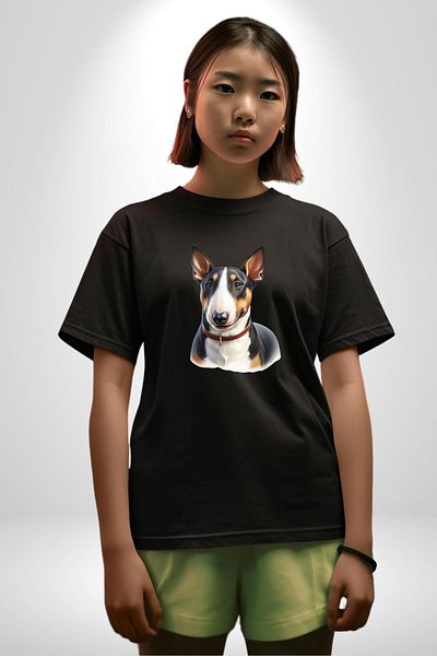 Angemiel Brave Miniature Bull Terrier Dog Black Oversize Women Men Front Printed T-Shirt