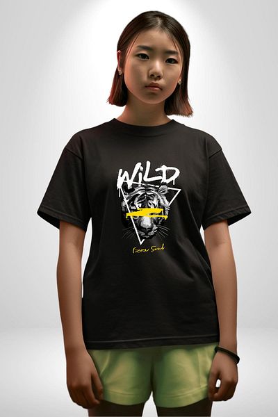 Angemiel Wild Spirit Printed Strong and Creative Design Black Oversize Women's Men's Front Printed T-Shirt