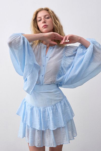 mathilda store Women's Blue Chiffon Shirt Skirt Suit