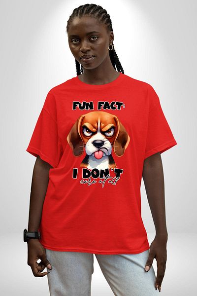 Angemiel تي شيرت مطبوع عليه I Don't Care Written Thoughtful Beagle Dog باللون الأحمر للنساء والرجال مقاس كبير