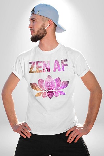 Angemiel تي شيرت ZEN AF يجلب الهدوء إلى روحك بتصميم اليوغا باللون الأبيض للنساء والرجال مطبوع من الأمام