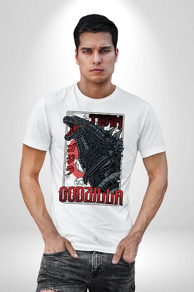 Angemiel Team Godzilla Anime Legendary Monster Anime White Oversize Women Men Front Printed T-Shirt