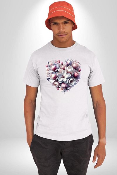 Angemiel تي شيرت مطبوع من الأمام للرجال والنساء من Magnolia Love Magnolia Flower باللون الأبيض مقاس كبير
