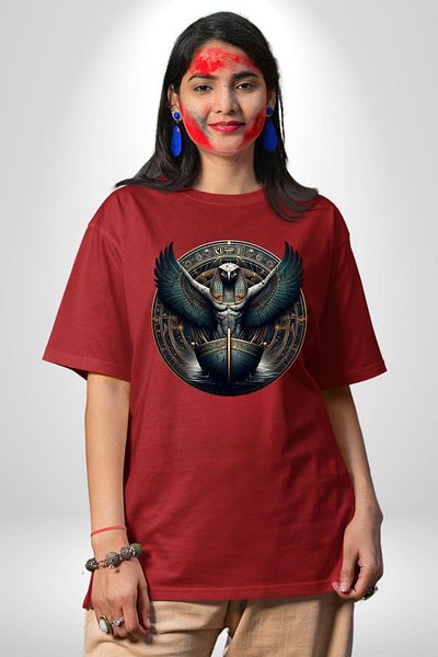 Angemiel Nemty God Travel and Trust Corn Red Oversize Women Men Front Printed T-Shirt