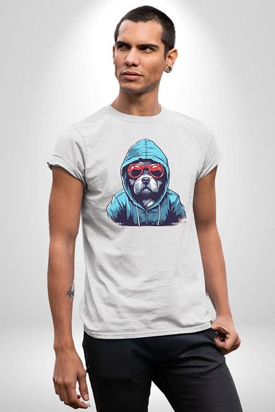 Angemiel Charismatic Terrier Glasses Cool Dog White Oversize Women's Men's Front Printed T-Shirt