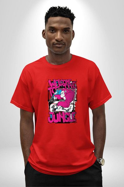 Angemiel Don'T Be Afraid, Come! Step into the Wild! Red Oversize Women's Men's Front Printed T-Shirt