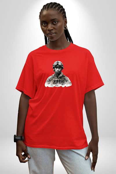 Angemiel War and Soldier Themed High Quality Graphic Red Oversize Women's Men's Front Printed T-Shirt