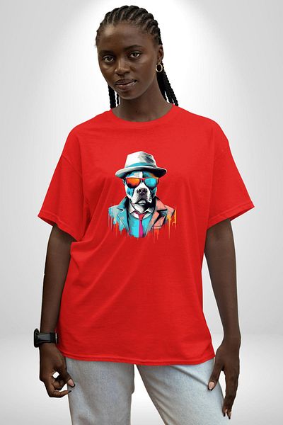 Angemiel Towel with Suit Style Style! Red Oversize Women's Men's Front Printed T-Shirt
