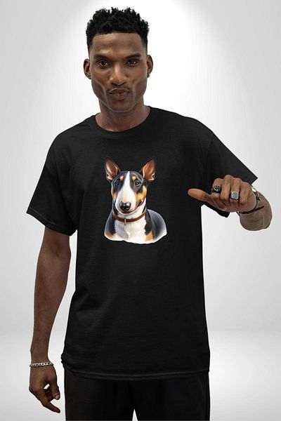 Angemiel Brave Miniature Bull Terrier Dog Black Oversize Women Men Front Printed T-Shirt