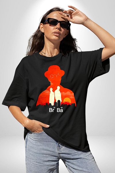 Angemiel Walter White Br Ba Silhouette Black Oversize Women's Men's Front Printed T-Shirt