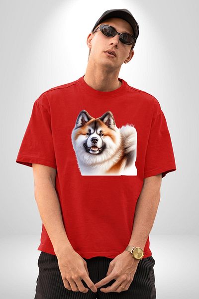 Angemiel Akita Inu Loyal Dog Red Oversize Women's Men's Front Printed T-Shirt