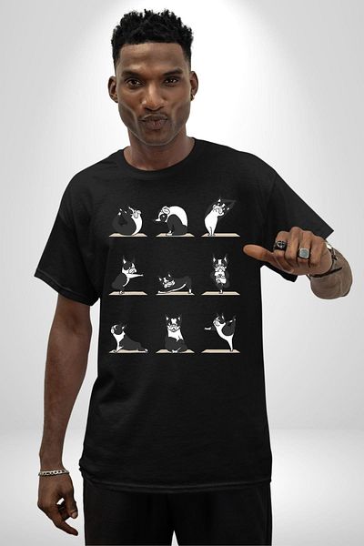 Angemiel Yoga Doing Yoga Dog Doing Yoga Black Oversize Women's Men's Front Printed T-Shirt