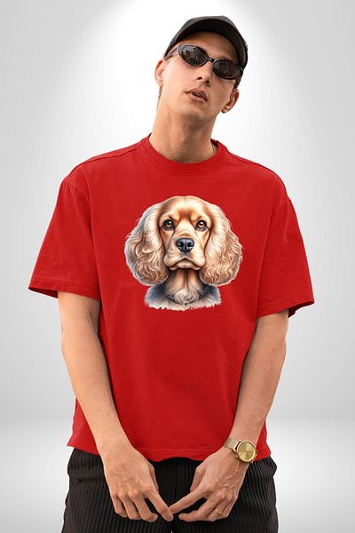 Angemiel Cute Cocker Spaniel Dog Red Oversize Women Men Front Printed T-Shirt