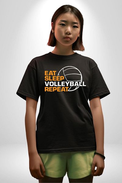 Angemiel Eat Sleep Volleyball Repeat Written Black Oversize Women Men Front Printed T-Shirt