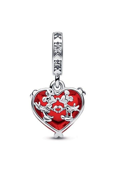 OEM Charm compatible with Pandora bracelet, Disney Mickey & Minnie Mouse Kiss model, made of silver
