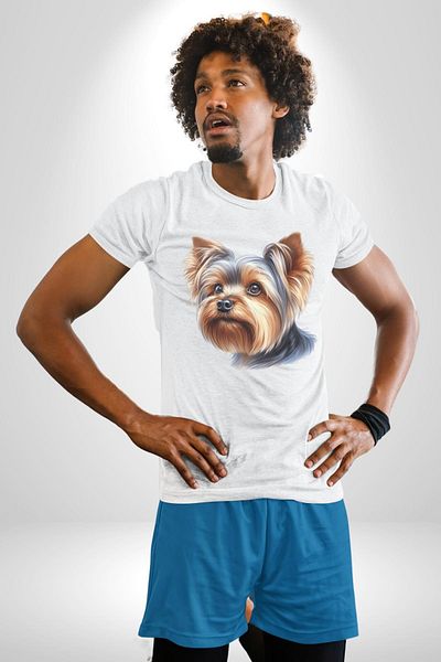 Angemiel تي شيرت Yorkshire Terrier Teacup Mini Dog Love أبيض كبير الحجم للنساء والرجال مطبوع من الأمام