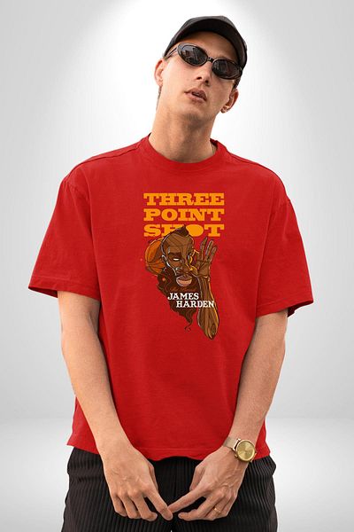 Angemiel James Harden Three Count Shot Basketball Red Oversize Women's Men's Front Printed T-Shirt