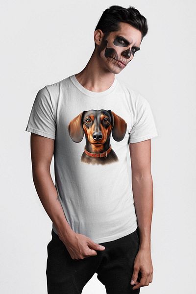 Angemiel تي شيرت Sweet Dachshund Dog Love أبيض كبير الحجم للنساء والرجال مطبوع من الأمام