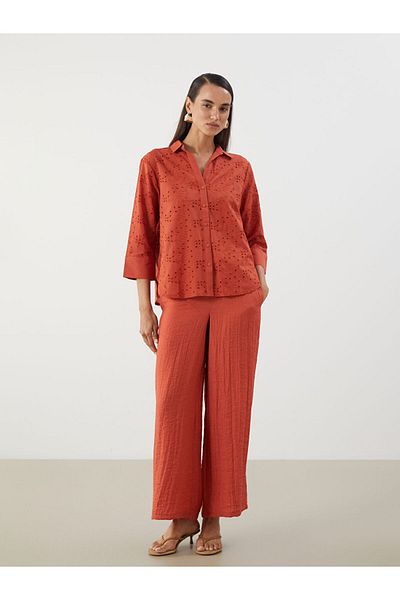 LC Waikiki Orange Openwork Brode Women's Shirt