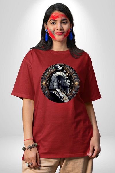 Angemiel Egyptian Pharaoh Geb World of Productivity and Snakes Red Oversize Women Men Front Printed T-Shirt