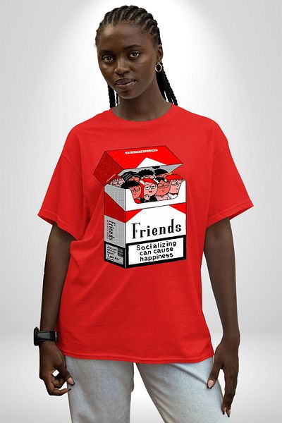 Angemiel Friendship and Happiness Themed Red Oversize Women's Men's Front Printed T-Shirt