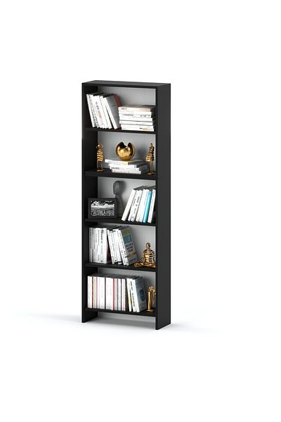 Meble Regał Na Książki Biurowy Czarny 60 CM 5 Półek Regał Na Zabawki Loft
