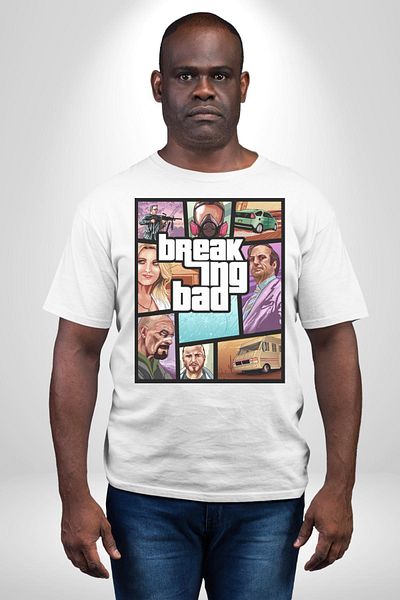 Angemiel تي شيرت مطبوع من الأمام للنساء والرجال باللون الأبيض ذو الحجم الكبير من Breaking Bad Character GTA Style