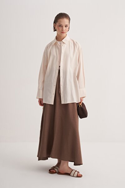 EBU Prive Women's Organic Cotton Oversize Robe Shirt Beige